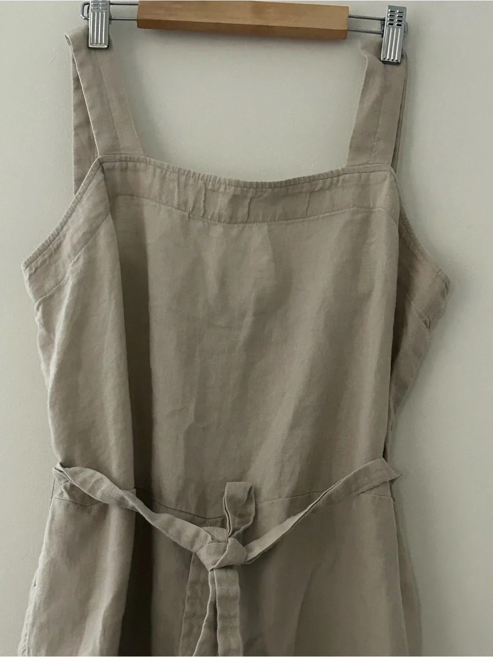 Quince Beige Linen Square Neck Jumpsuit